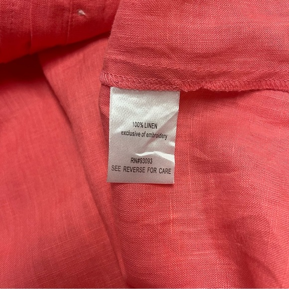 Tyler Boe Blouse Women's Size Medium Coral Pink 100% Linen Embroidered‎ Tunic - Picture 7 of 7